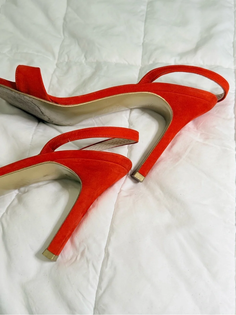 Charles Jourdan Orange-Red Suede Slingback Heels